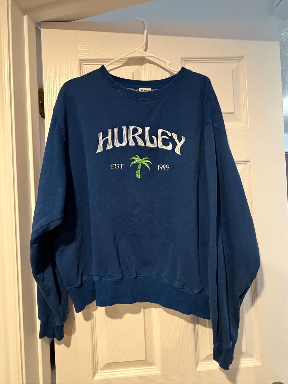 Hurley Navy Blue Crewneck Sweatshirt with Green Palm